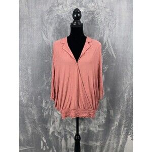 Anthropologie Postmark Top Size S Surplice Wide Dolman Faux Wrap Smocked Knit